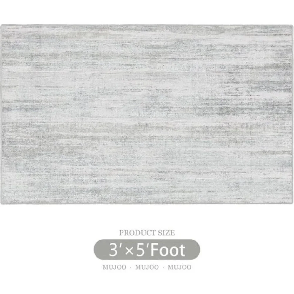 New 3x5 Washable Entryway Rug, Grey Low Pile Non-Slip Abstract Carpet for Home
